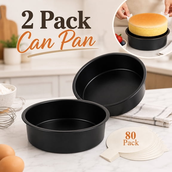 VALUNE 2 Pack 9 Inch Nonstick Carbon Steel Round Cake Pans with 80 Pcs Parchment Paper, Durable Baking Molds for Layer Cakes, Dishwasher Safe for Birthday and Holiday Baking