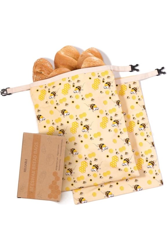 2-Pack Reusable Beeswax Cotton Food Storage Bags with Removable Lining, Ideal for Sourdough and Homemade Bread Fresh-Keeping