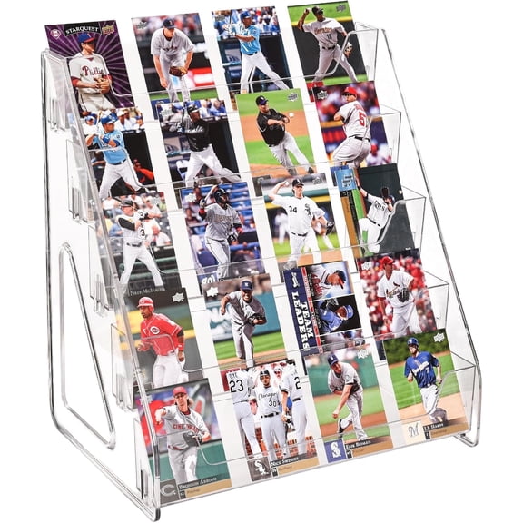VALUNE 2 Pack Upgraded 5 Tier Clear Acrylic Card Display Stand,Easy Snap-On, Increased Height & Thickness for Better Presentation,Display for Greeting Cards,Sports Cards,Postcards,Stickers& Brochures