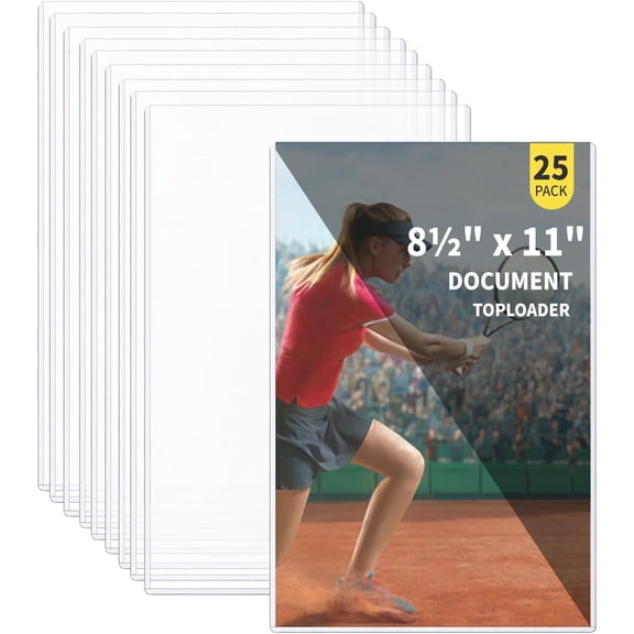 VALUNE 25-Pack 8.5 x 11 Inch Crystal Clear Document Toploaders, Premium Hard Plastic Page Sheet Protectors, Document Top Load Holders for Photos, Prints, Menu Covers and Work Papers