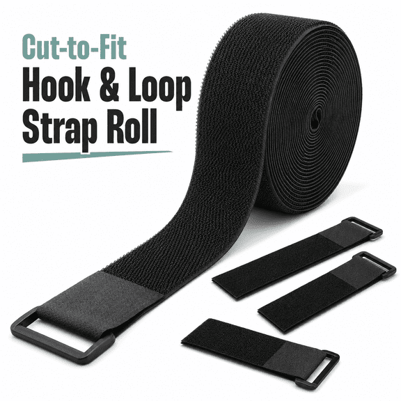 VALUNE 2In x 32Ft Heavy Duty Cable Straps With 50 Buckles, Black Hook and Loop Straps, Reusable Cable Ties for Organizer or Storage.