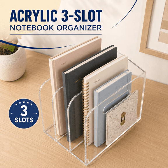 VALUNE 3 Vertical Compartments Clear Acrylic Organizers, Folder Organizer & File Organizer Desk Document Storage Bins for Magazines, Binders - Multipurpose Home Office Desk Organizer