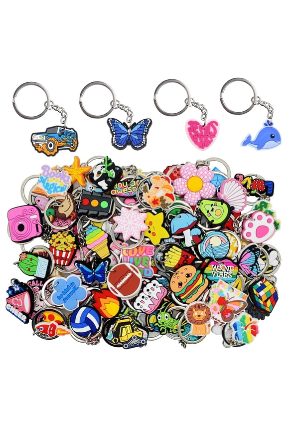 30/50/100/200pcs Random Mixed Different Cute Keychains Lot, Keyring for Classroom Prizes Students Incentives