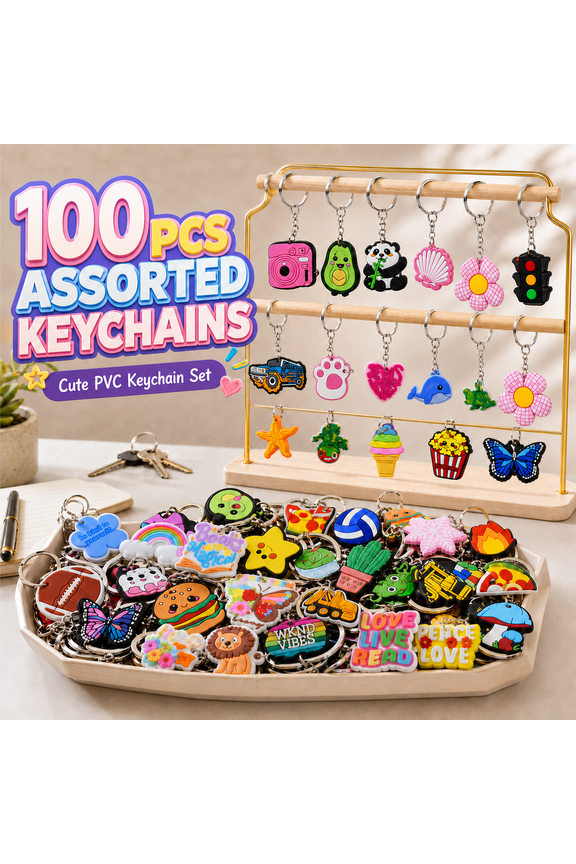 30/50/100/200pcs Random Mixed Different Cute Keychains Lot, Keyring for Classroom Prizes Students Incentives