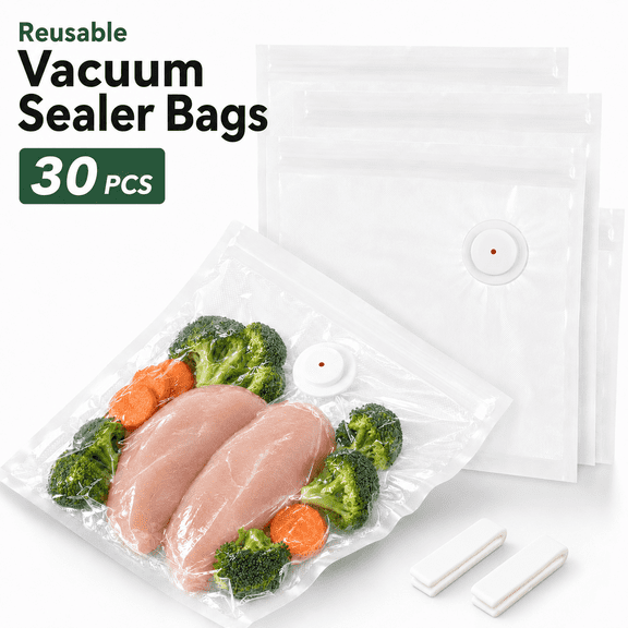VALUNE 30 Pcs Vacuum Sealer Bags for Food (8.5 * 8.5in), BPA-Free Reusable Sous Vide Bags for Microwave Heating and Freezer Storage, Compatible with Most Handheld Sealers and Vacuum Sealer Machines