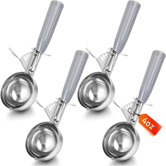 VALUNE 4 Pcs Gray Release Cookie Scoops, Ice Cream Scooper with Trigger Release, Stainless Steel Portion Scoop for Portion Control, Baking Food and Cookie Dough (4 oz)