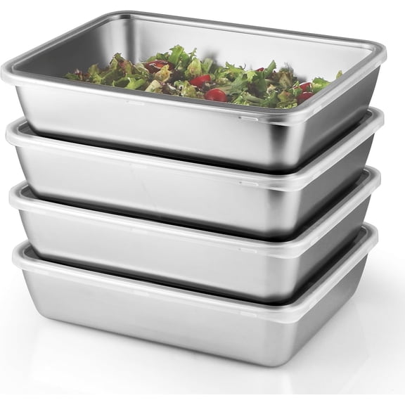 VALUNE 4 Pcs Stainless Steel Food Containers with Clear Lids, Stackable Snack Storage Boxes, Deli Meat Keeper for Refrigerator, Picnic, BBQ Party, Office and Gym Lunch