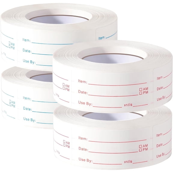 VALUNE 4 Rolls 2000 Pieces 1 x 2 Inch Removable Food Labels, Easy to Write On Date Stickers for Freezer and Refrigerator Food Containers