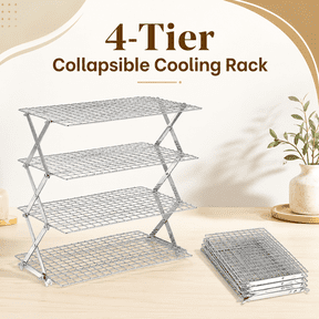 VALUNE 4-Tier Collapsible Stainless Steel Cooling Rack, Adjustable Leak-Proof Mesh Baking Rack with X-shaped Stable Structure, Dishwasher Safe for Kitchen Baking Use