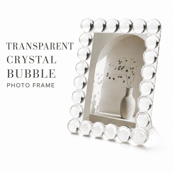 VALUNE 5x7 Clear Bubble Crystal Picture Frame with 24 Clear Balls, Crystal Standing Photo Frame, Exquisite Desk Craft, Vertical Display for Office and Home
