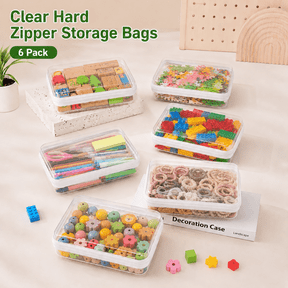 VALUNE 6PCS Clear Hard Shell Zipper Case, Hard Plastic Portable Cosmetic Bag, Toy Storage Organizer Bins, Clear Organizing Bags