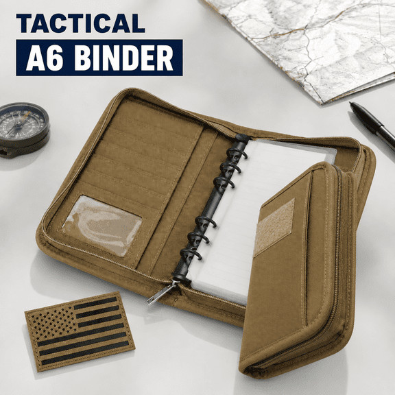 VALUNE A6 6-ring tactical zip notebook, refillable water-resistant padfolio with 45 sheets for work, study and outdoor field use.
