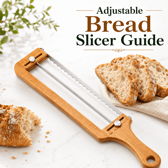 VALUNE Adjustable Bread Slicer, Sharp Serrated Stainless Steel Blade Manual Bread Knife Cutter, Homemade Bread Slicing Tools for Sourdough, Baguettes, Bagels & Loaves, Perfect Gift for Bakers