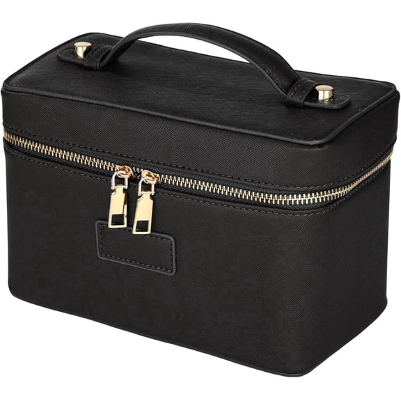 VALUNE Portable waterproof PU leather cosmetic organizer with removable liner, large capacity for skincare storage, chic carry case for daily use