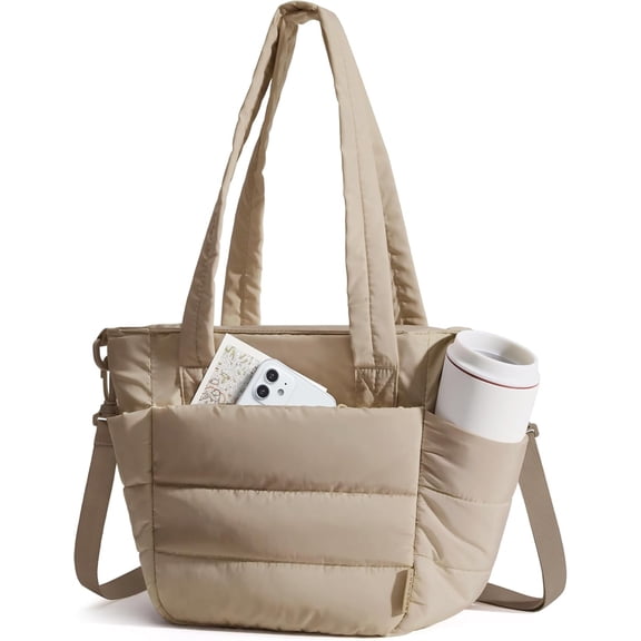 VALUNE Camel Quilted Insulated Lunch Tote Bag, Lightweight Puffy Design for Work, Travel & Outdoor Use