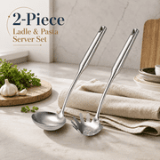 VBNDMAW Gold Soup Ladle and Spaghetti Spoon Set, 13.8 Inch 18/10 Stainless Steel Pasta Strainer with Heat-Resistant Handle, Dishwasher Safe