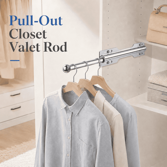 VALUNE Retractable Pull Out Wardrobe Hanging Rod, Chrome 12 Inch Closet Valet Rod for Clothing Storage Organization