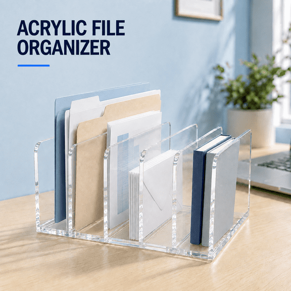 VALUNE Clear Acrylic Desktop File Organizer, 5 Compartments Document Sorter, Multifunction Letter Rack for Office Home School Desk Storage