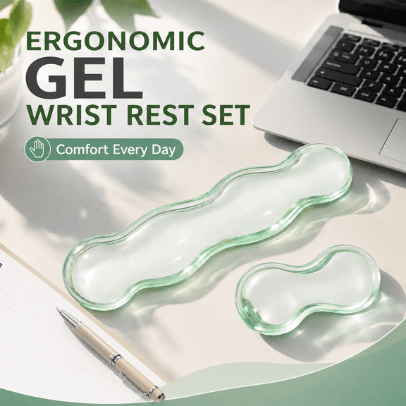 VALUNE Clear Gel & Green Silicone Wrist Rest Set, Ergonomic Wrist Rest for Keyboard and Mouse, Cute Support for 60%/75% Keyboard (Green)