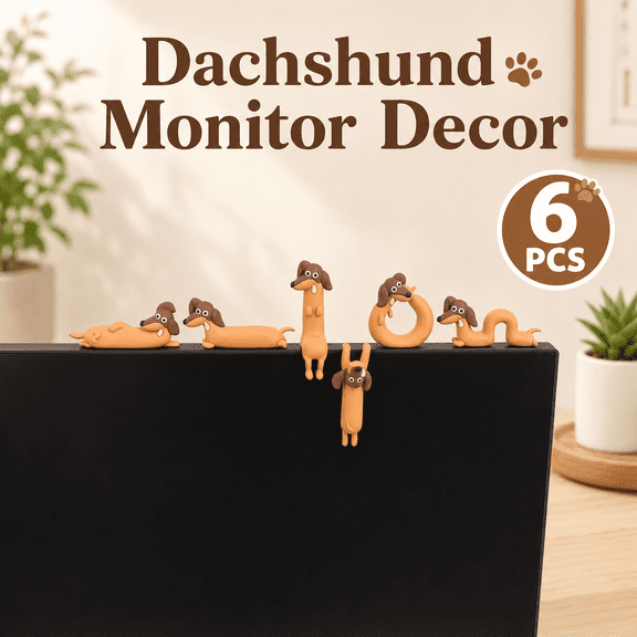 VALUNE 6 Pcs Resin Dachshund Figurines, Cute Monitor & Car Decor, Mini Ornaments for Dashboard Mirror Desk, Gifts for Dog Lovers