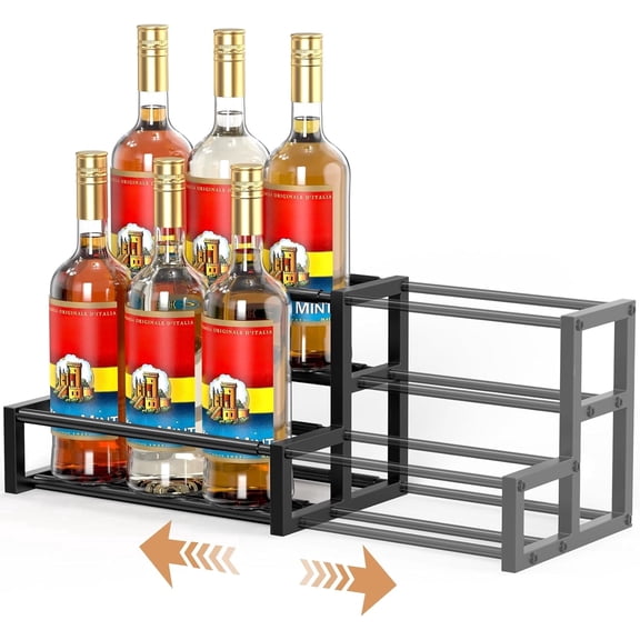 VALUNE Expandable Coffee Syrup Organizer, Heavy Duty Width-Adjustable Rack Holds 6-12 Bottles, Space-Saving Storage for Syrup, Liquor & Dressing