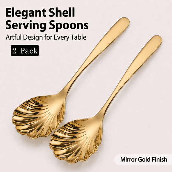 VALUNE Gold Large Stainless Steel Serving Spoon, Catering Serving Utensils for Party, Buffet, Dinner, Banquet and Cooking, Kitchen Basics, Dishwasher Safe