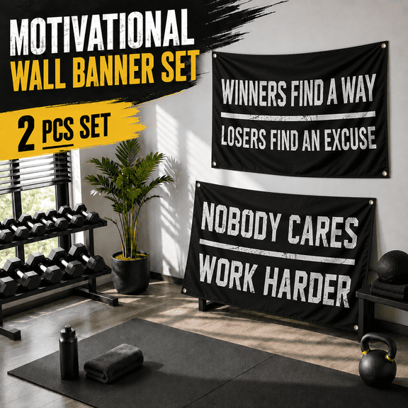 VALUNE Heavy-Duty 13oz Vinyl Motivational Banners Set, UV Print Indoor/Outdoor Posters for Gym & Office, 3x5 FT