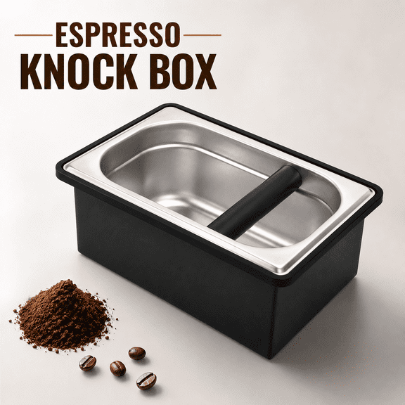 VALUNE Large Capacity Stainless Steel Espresso Knock Box, Coffee Pucks Container, Durable Espresso Machine Accessory for Coffee Grounds