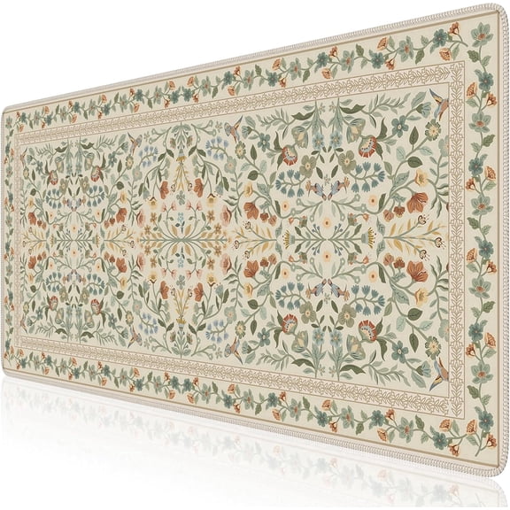 VALUNE Large Desk Mat for Keyboard and Mouse, Anti-Slip Stitched Edges Desk Pad, Big Mousepad for Computer Desktop (Beige)