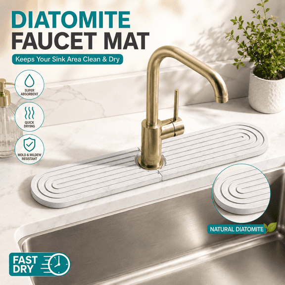 VALUNE Light Grey, 23.6''x3.9'' Decorative Sink Protector for Kitchen Bathroom Counter, Faucet Mat Sink Splash Guard, Diatomite Fast-Drying Stone Tray, Stone Faucet Mat for Kitchen Sink