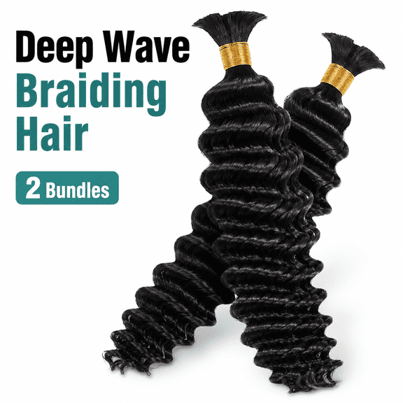 VALUNE Natural Color 2 Bundles 12A Deep Wave Bulk Bohemian Hair, 100g 18 inch Curly Human Braiding Hair for Boho Knotless Braids