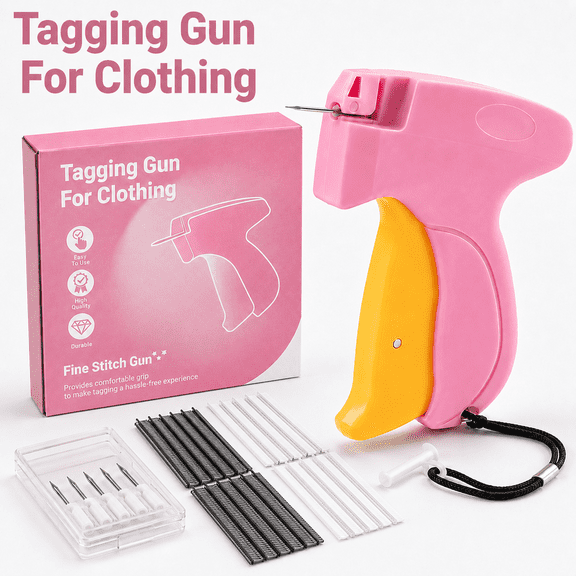 VALUNE Pink/Orange Handheld Stitch Gun Quick Clothing Fixer, Tagging Gun for Clothes, Includes 6 Needle, 1000 Black Fasteners & 1000 White Fasteners