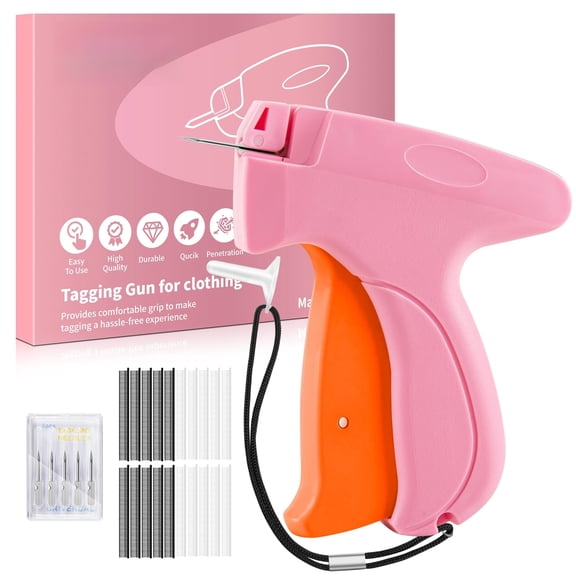 VALUNE Pink/Orange Handheld Stitch Gun Quick Clothing Fixer, Tagging Gun for Clothes, Includes 6 Needle, 1000 Black Fasteners & 1000 White Fasteners