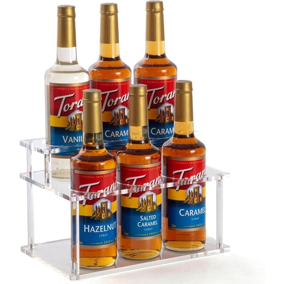 VALUNE Transparent Acrylic Coffee Syrup Organizer, 2 Tier Coffee Syrup Rack (6 Bottle Capacity), Syrup Bottle Holder Stand for Coffee Bar, Kitchen Countertop Syrups, Condiments and Wine