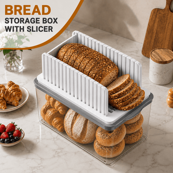 VALUNE Upgraded Adjustable Manual Bread Slicer with Storage Box & Crumb Tray, Foldable Compact Cutting Guide Ideal for Homemade Loaf, Bagel and Cake Slicing Use