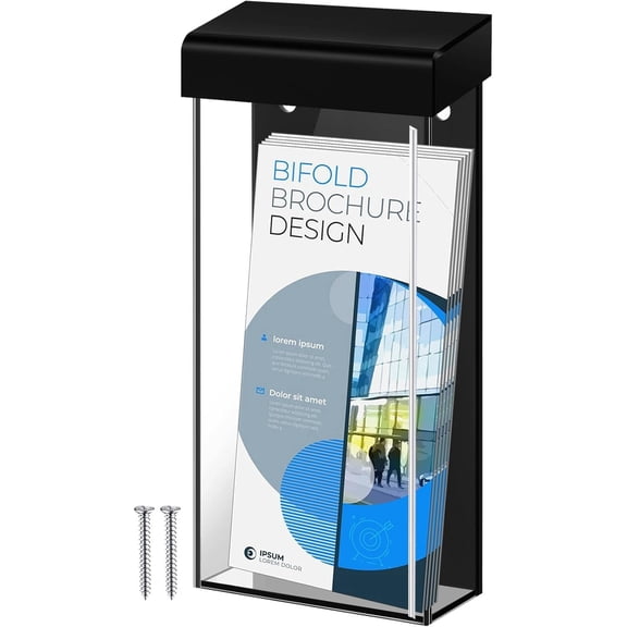 VALUNE Waterproof Wall Mount Literature Box, 4x9 Inch Clear Acrylic Outdoor Brochure Holder with Lid Black for Pamphlet Map Menu
