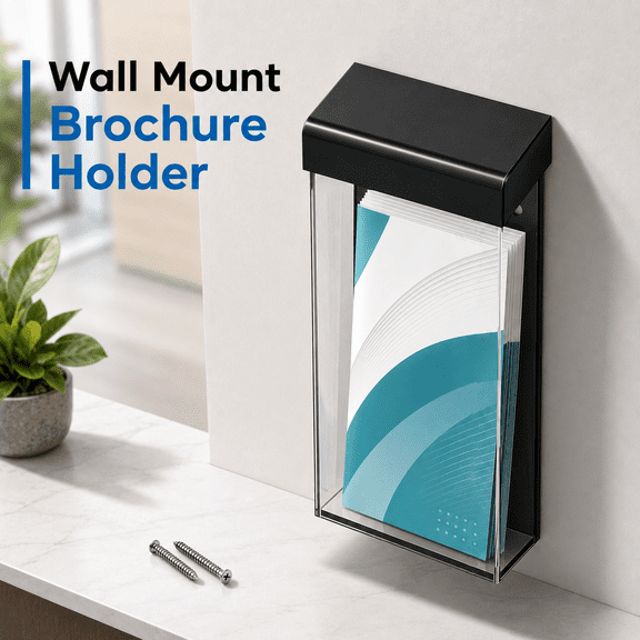 VALUNE Waterproof Wall Mount Literature Box, 4x9 Inch Clear Acrylic Outdoor Brochure Holder with Lid Black for Pamphlet Map Menu