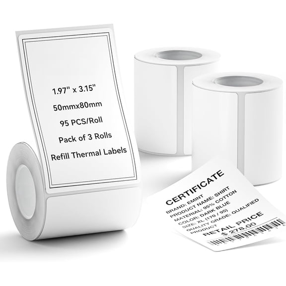 VALUNE Waterproof White Thermal Label Tape 3 Rolls, 1.97"x3.15" for B1/B21/B3S Printer, Barcode Address Price Label