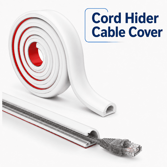 VALUNE White Silicone Wall Cord Cover, 118" Flexible Self-adhesive Cable Raceway for 1-2 Wires, Practical Wire Organizer for Home & Office