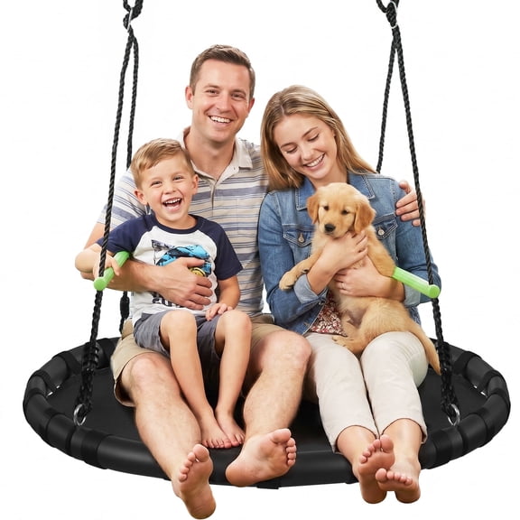 VAMFUTRE 40 Inch Saucer Tree Swing, Round Tree Swing with Alloy Steel Frame, Outdoor Tree Swing for Kids, Backyard, Garden, Playground, Park, Black