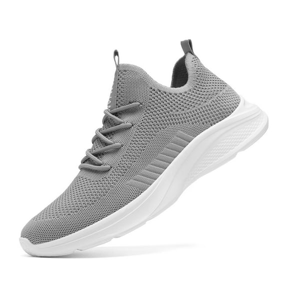 VAMJAM Men's Running Shoes Fashion Sneakers - Lightweight Breathable Flying Knitting Lace Up Mesh Walking Shoes Workout Casual Sports Shoes Grey Size 14