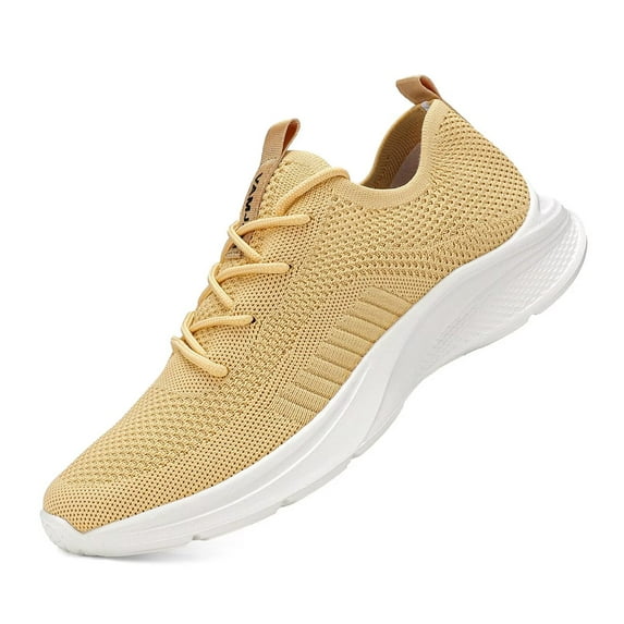 VAMJAM Men's Running Shoes Fashion Sneakers - Lightweight Breathable Flying Knitting Lace Up Mesh Walking Shoes Workout Casual Sports Shoes Khaki Size 14