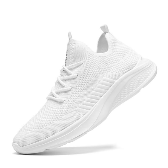 VAMJAM Men's Running Shoes Fashion Sneakers - Lightweight Breathable Flying Knitting Lace Up Mesh Walking Shoes Workout Casual Sports Shoes White Size 10
