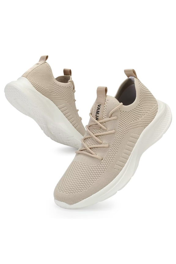 Men's Running Shoes Fashion Sneakers - Lightweight Breathable Flying Knitting Lace Up Mesh Walking Shoes Workout Casual Sports Shoes Off White Size 14