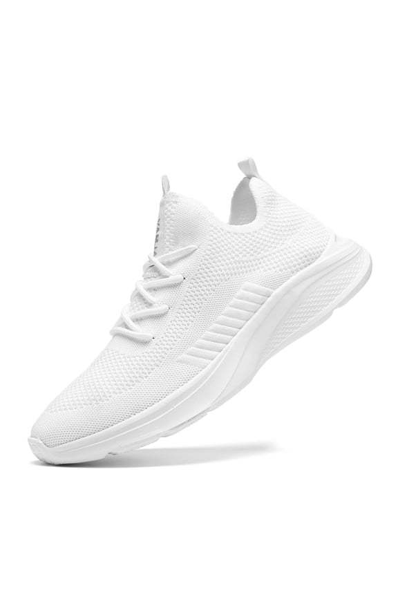 Men's Running Shoes Fashion Sneakers - Lightweight Breathable Flying Knitting Lace Up Mesh Walking Shoes Workout Casual Sports Shoes White Size 8.5