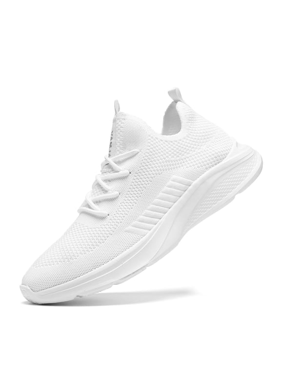 Men's Running Shoes Fashion Sneakers - Lightweight Breathable Flying Knitting Lace Up Mesh Walking Shoes Workout Casual Sports Shoes White Size 9.5