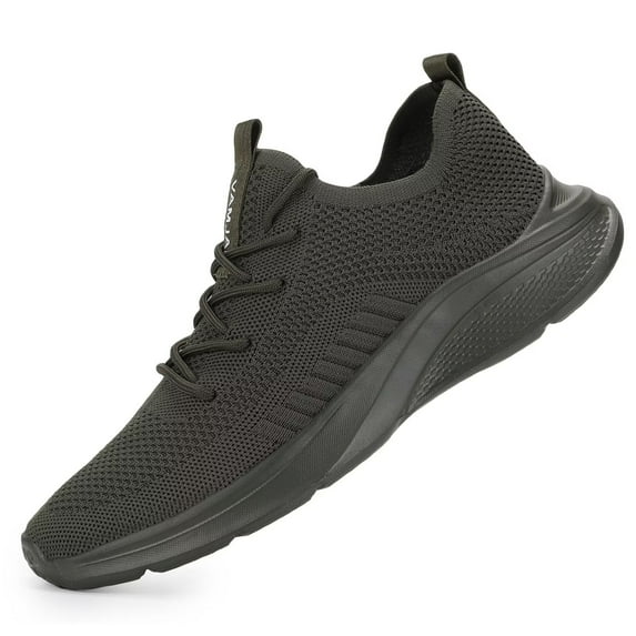 VAMJAM Men's Running Shoes Fashion Sneakers - Lightweight Breathable Flying Knitting Lace Up Mesh Walking Shoes Workout Casual Sports Shoes Allgreen Size 7