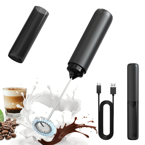 VAMOUT Milk Frother, Rechargeable Handheld Milk Frother Wand for Coffee, Lattes, Cappuccino (Black)