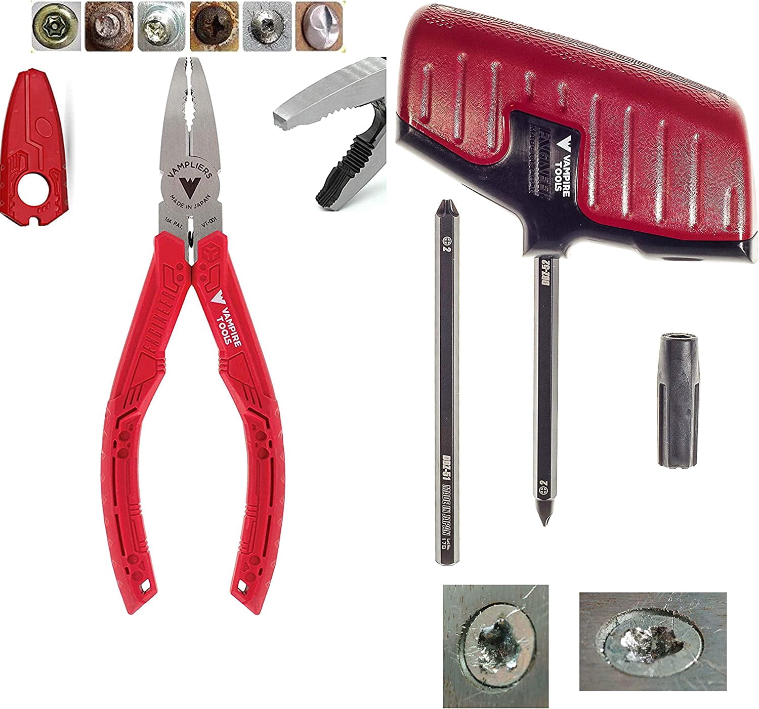 VAMPLIERS 3-Piece Screw Extractor Pliers Set – Stripped Screw Remover, Made In Japan, With Organizer Pouch