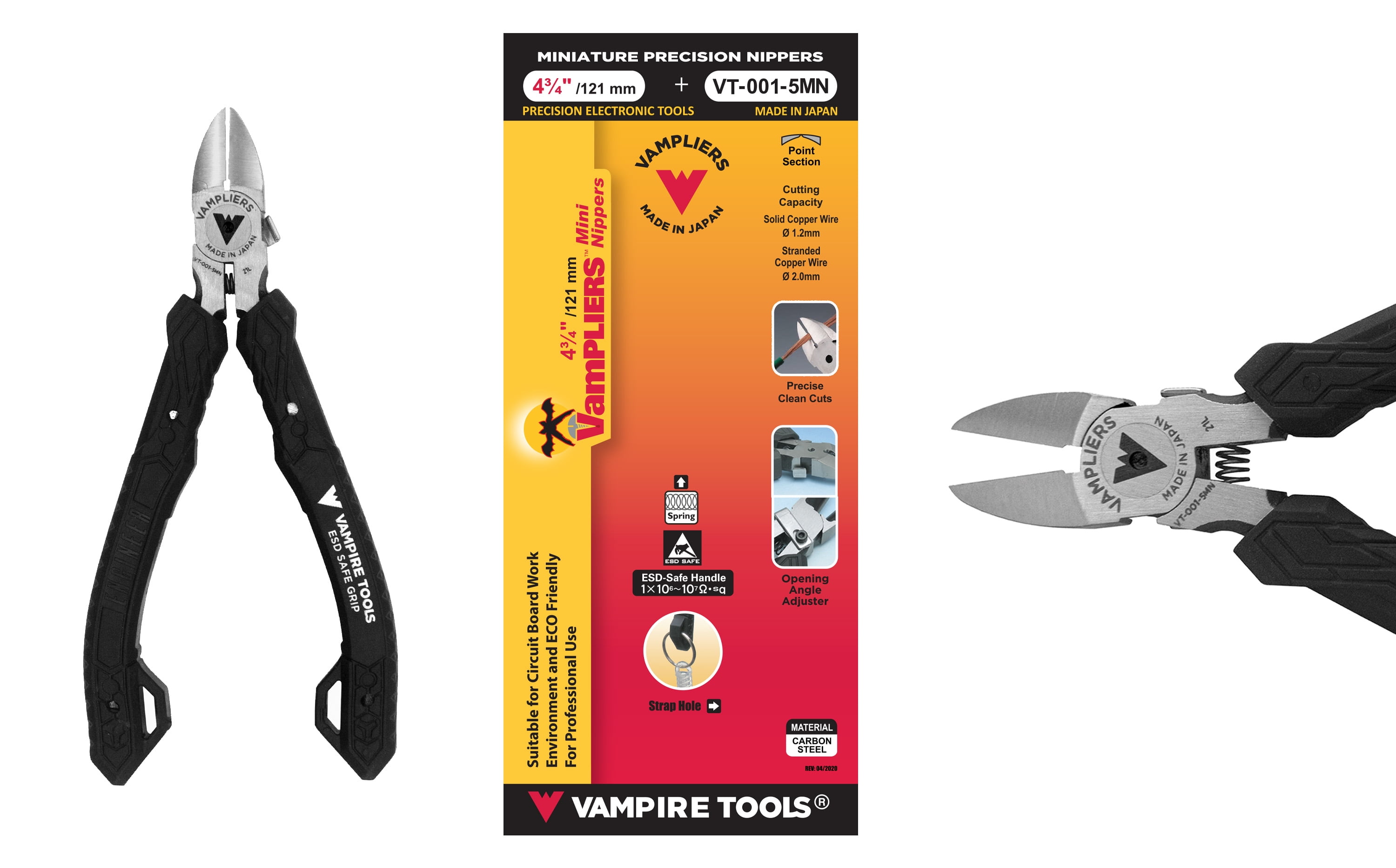 VAMPLIERS VT-001-5MN by Vampire Tools, 4.75″ Mini Precision Nippers, Electronic Wire Cutter, Made in Japan